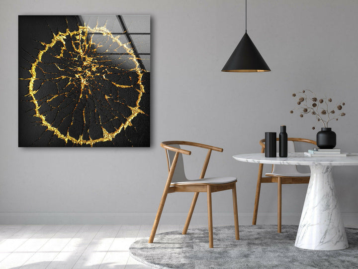 Golden Cracks Abstrakte Glaswandkunst
