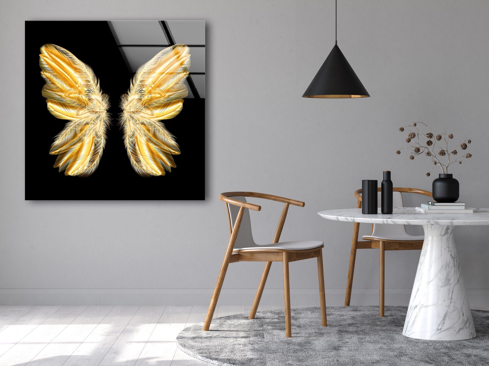 Golden Butterfly Tempered Glass Wall Art