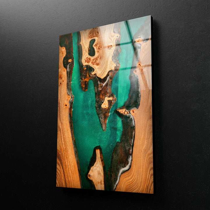 Abstrakte Wandkunst aus Glas in grünem Epoxidharz
