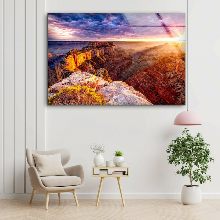 Golden Hour Over the Grand Canyon – A Majestic Glass Print
