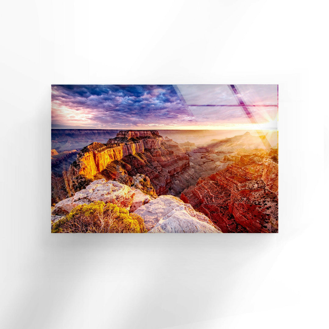 Illuminated Cliffs of the Grand Canyon – A Vibrant Glass Artwork
