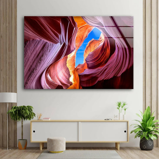 Swirling colors in this art from glass create the illusion of wind-sculpted sandstone in motion.