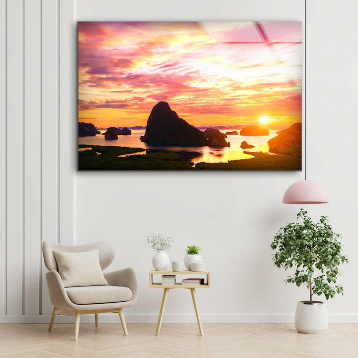 Breathtaking Limestone Cliffs at Dusk – A Nature-Inspired Glass Print
