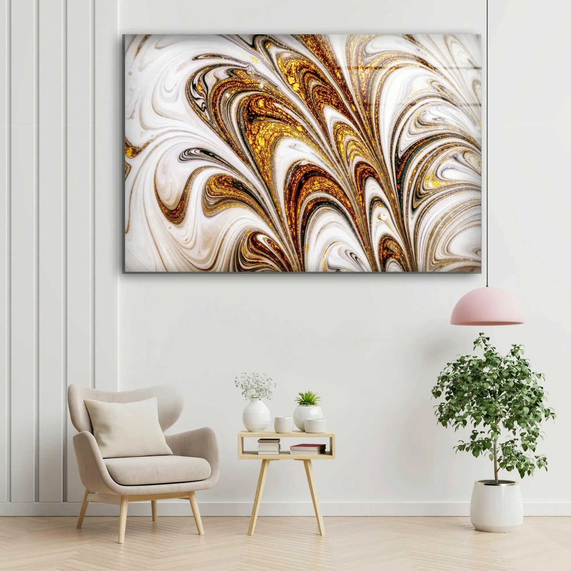 Golden Abstract Art Tempered Glass Wall Art