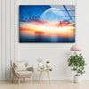Sunset With Super Moon Tempered Glass Wall Art