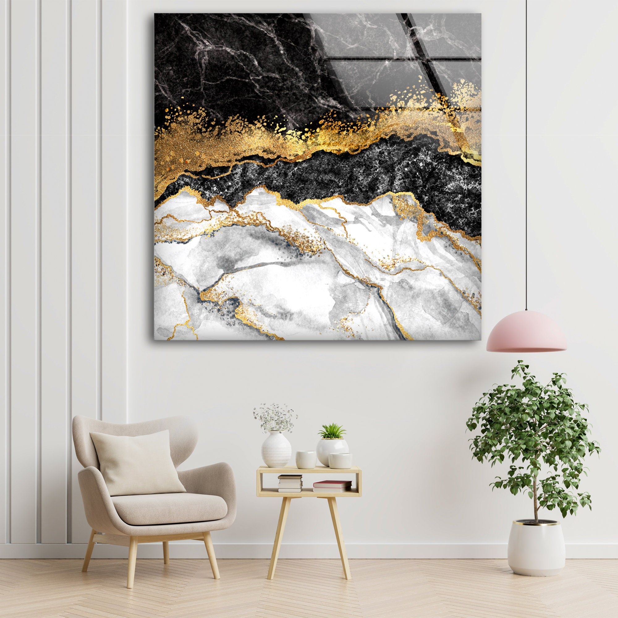 Gold Abstract Tempered Glass Wall Art