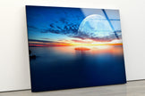 Sunset at Sea With Super Moon Tempered Glass Wall Art