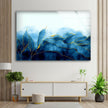 Golden Blue Leaves Tempered Glass Wall Art