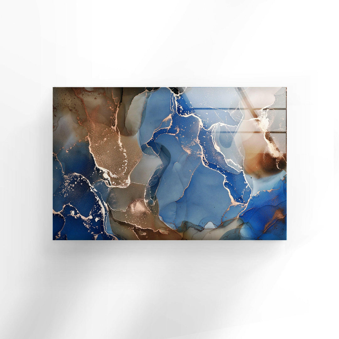 Blue and Brown Marble Glass Wall Art glass pictures for Wall, glass prints wall art