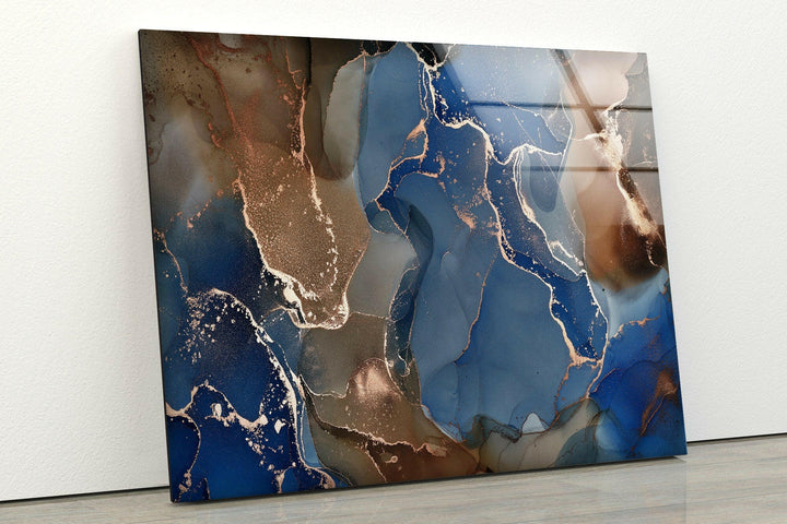 Blue and Brown Marble Glass Wall Art custom glass pictures, glass art prints