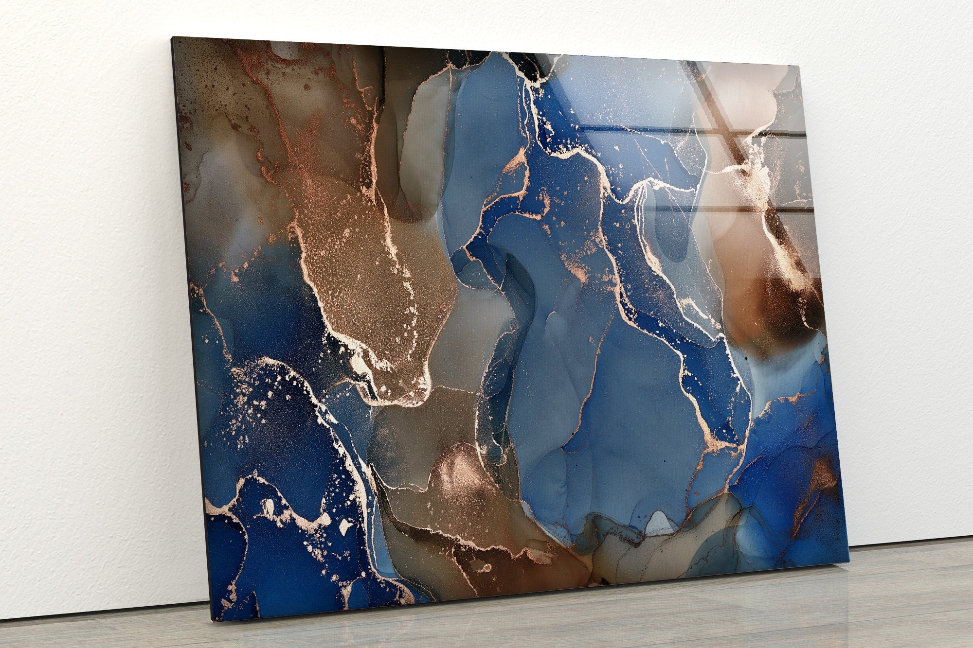 Blue and Brown Marble Tempered Glass Wall Art