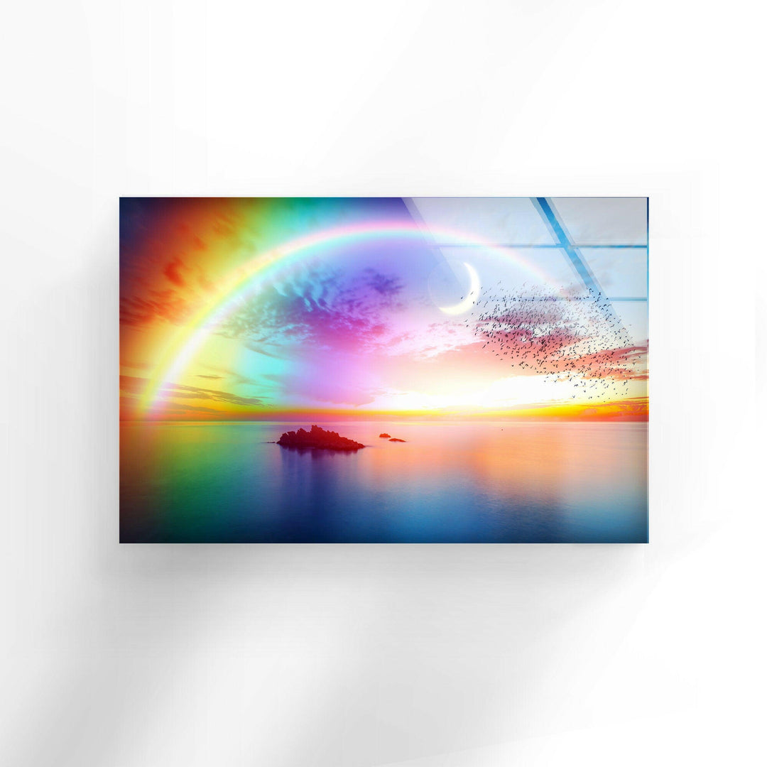 Ethereal Sunset with Rainbow Reflection on Glass Wall Art
