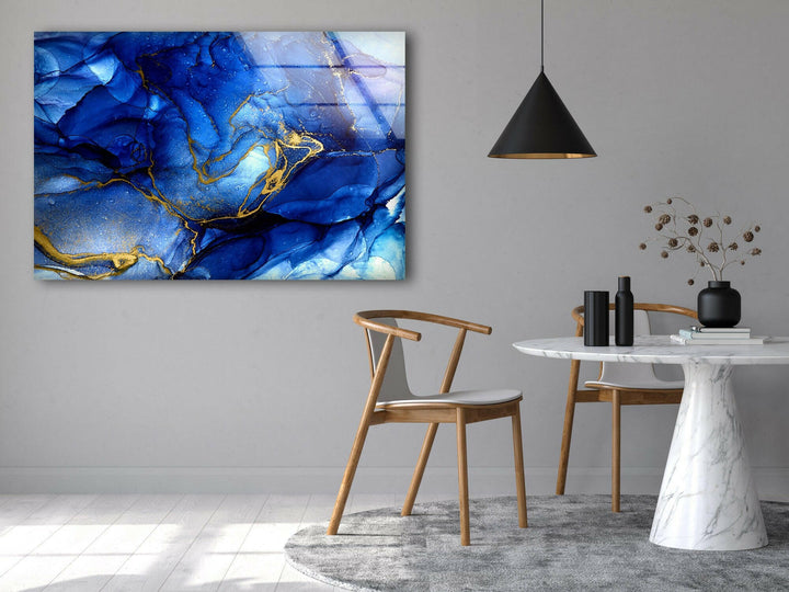 Gold & Blue Alcohol Ink Abstract Glass Wall Art glass image printing, glass prints from photos