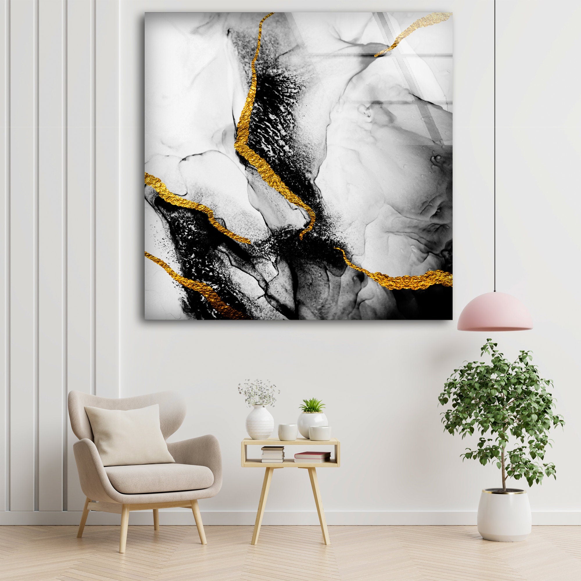Black Marble Abstract Tempered Glass Wall Art