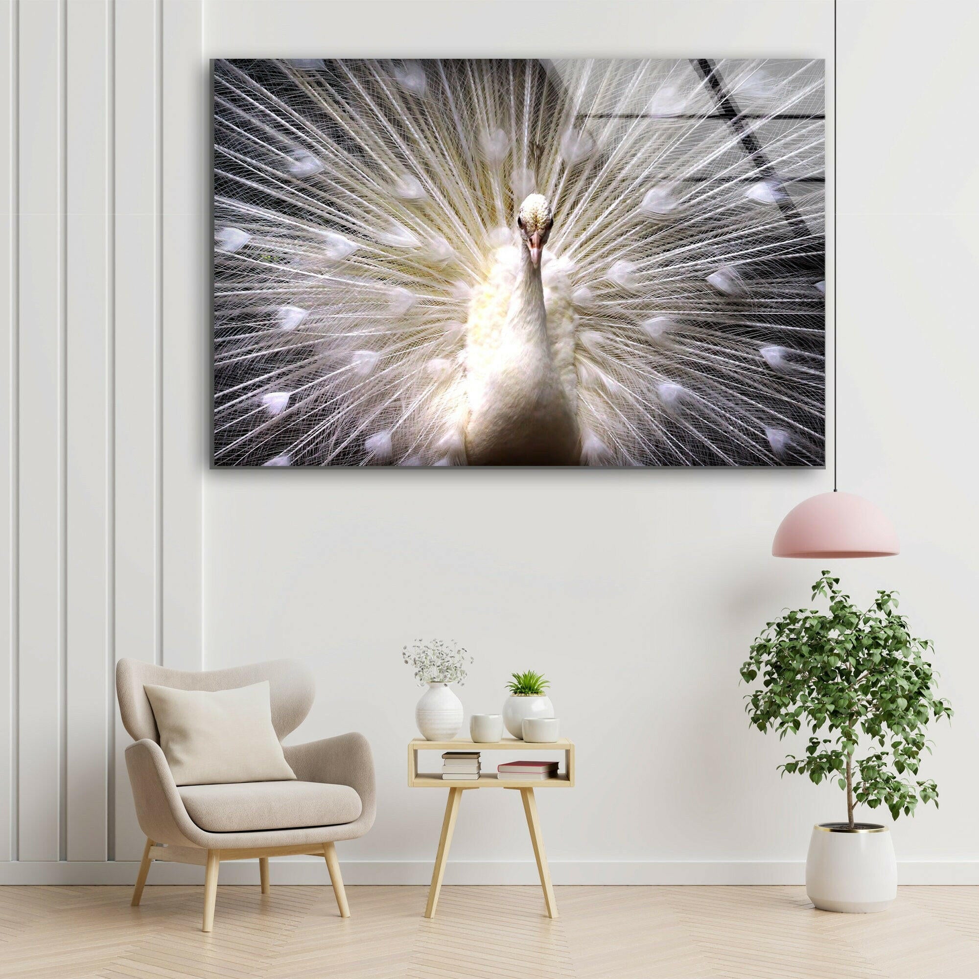 White Peacock Tempered Glass Wall Art