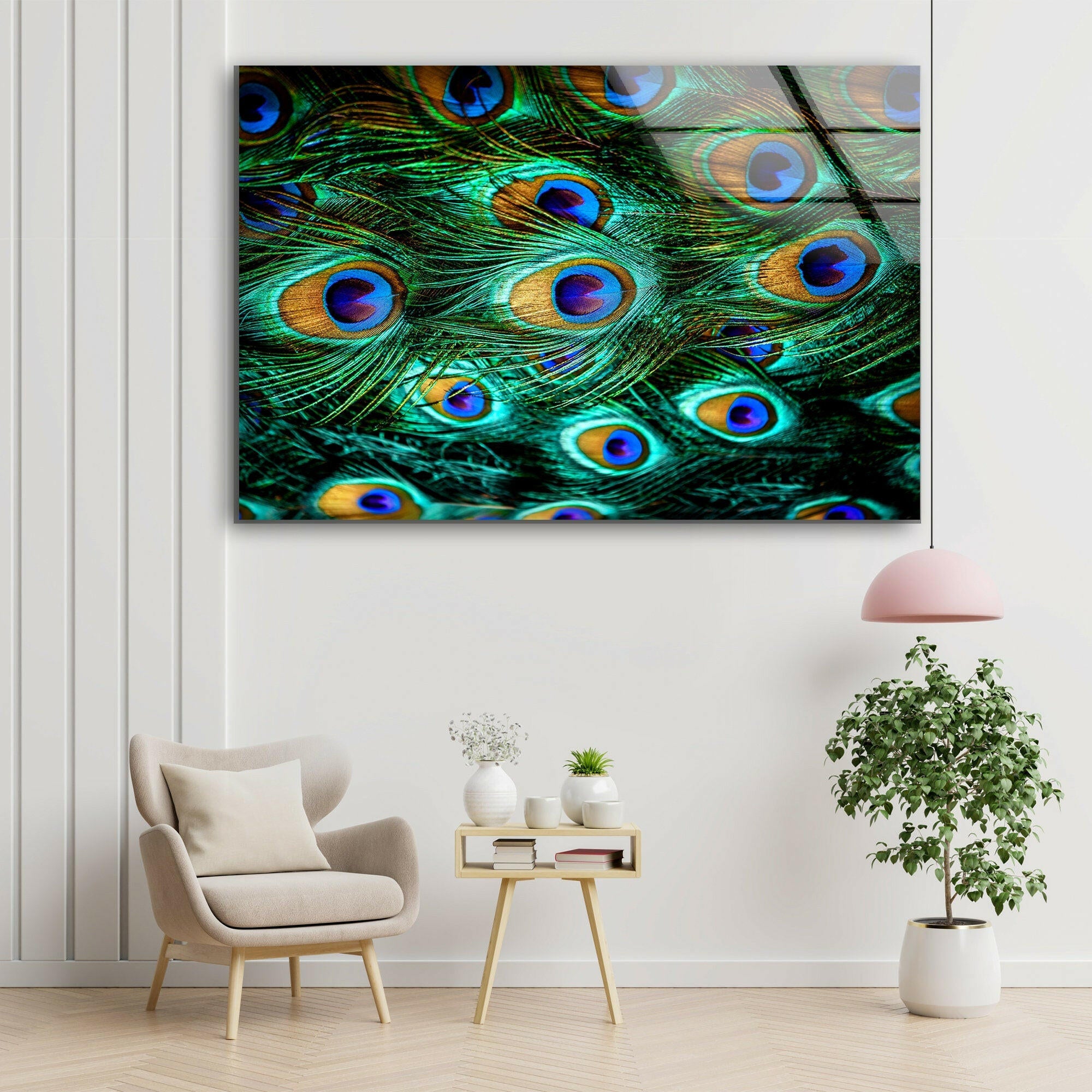 Peacock Feathers Tempered Glass Wall Art