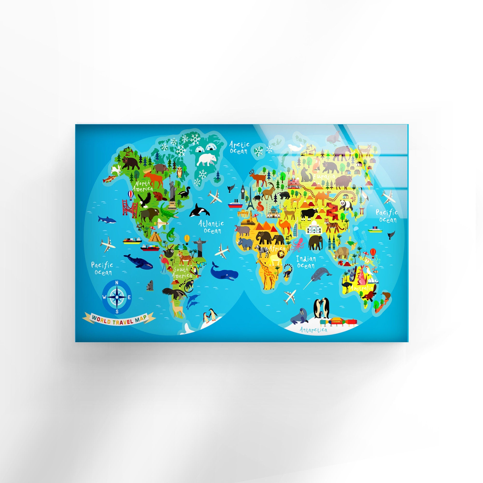 Travel Map Tempered Glass Wall Art