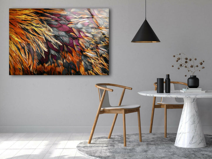 Hellbraune Wandkunst aus Glas mit Federn