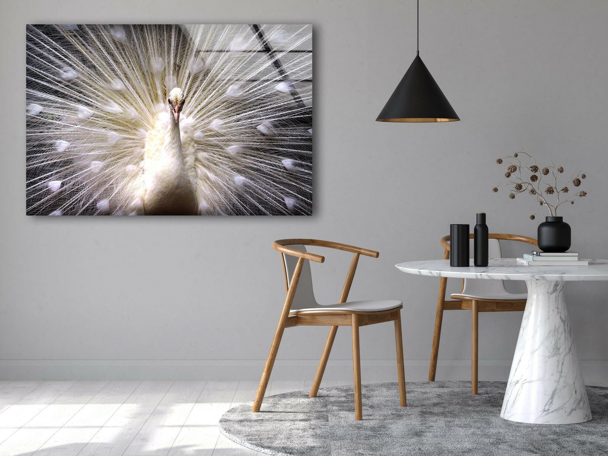 White Peacock Tempered Glass Wall Art