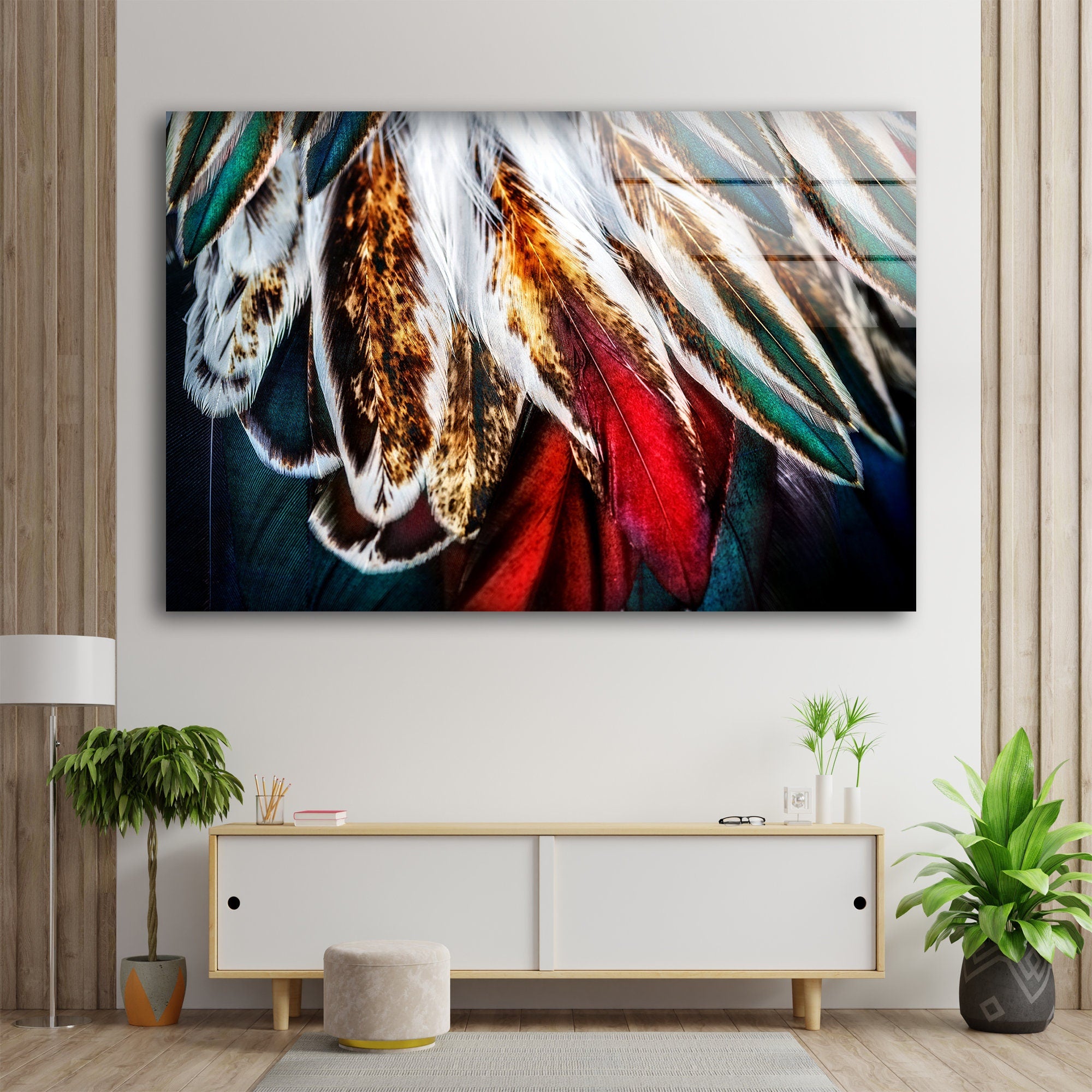 Feather Tempered Glass Wall Art