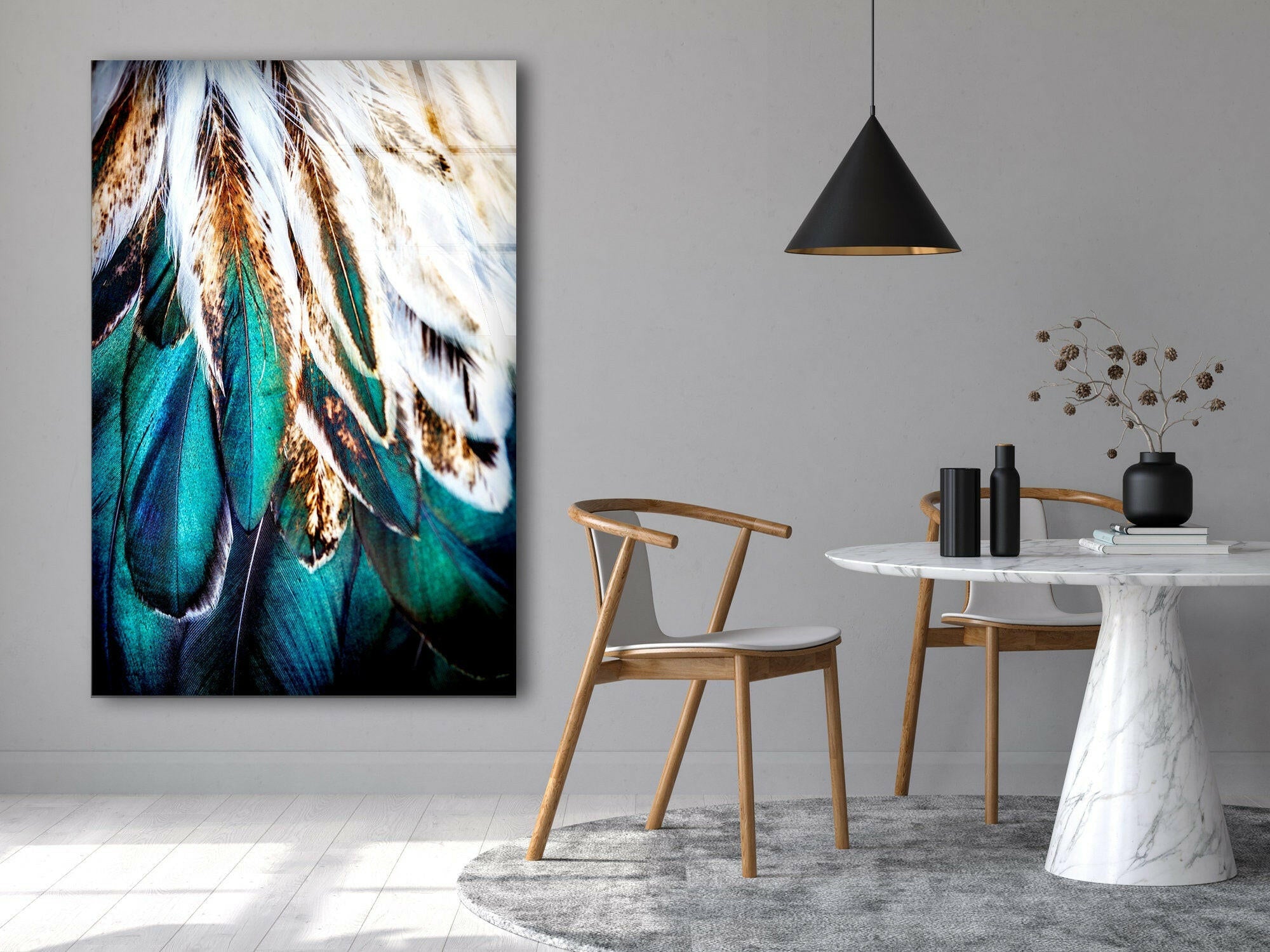 Abstract Feather Tempered Glass Wall Art