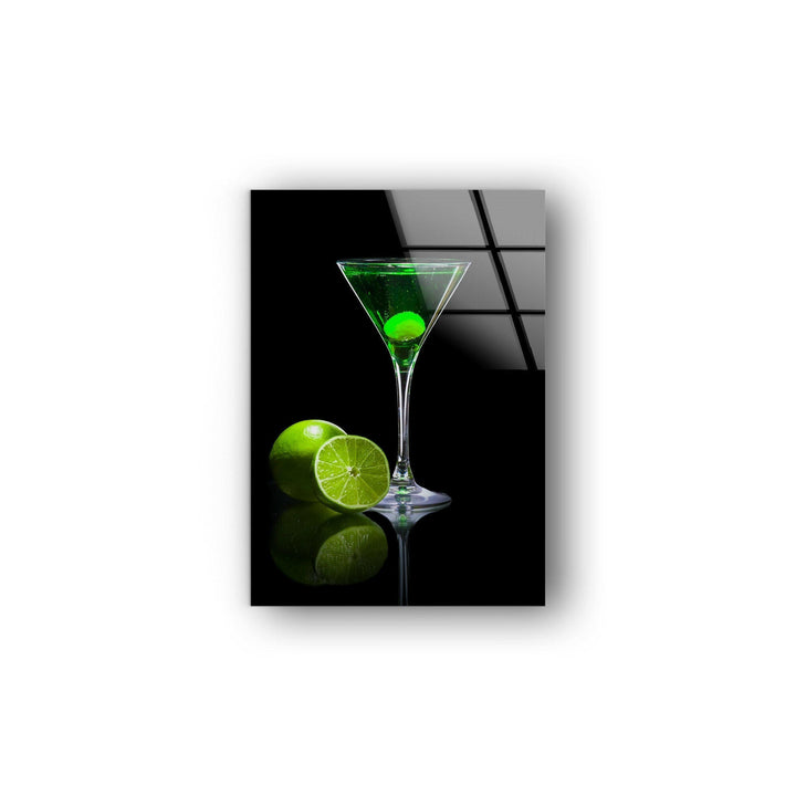 Green Cocktail Glass Wall Art, glass pictures for Wall, glass prints wall art