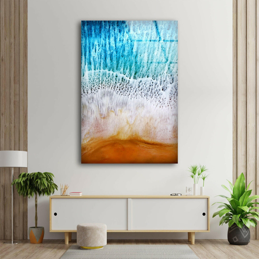 **Bring the calming essence of the beach into your home with this Ocean Wave Abstract Glass Wall Art – A Captivating Seaside View.
