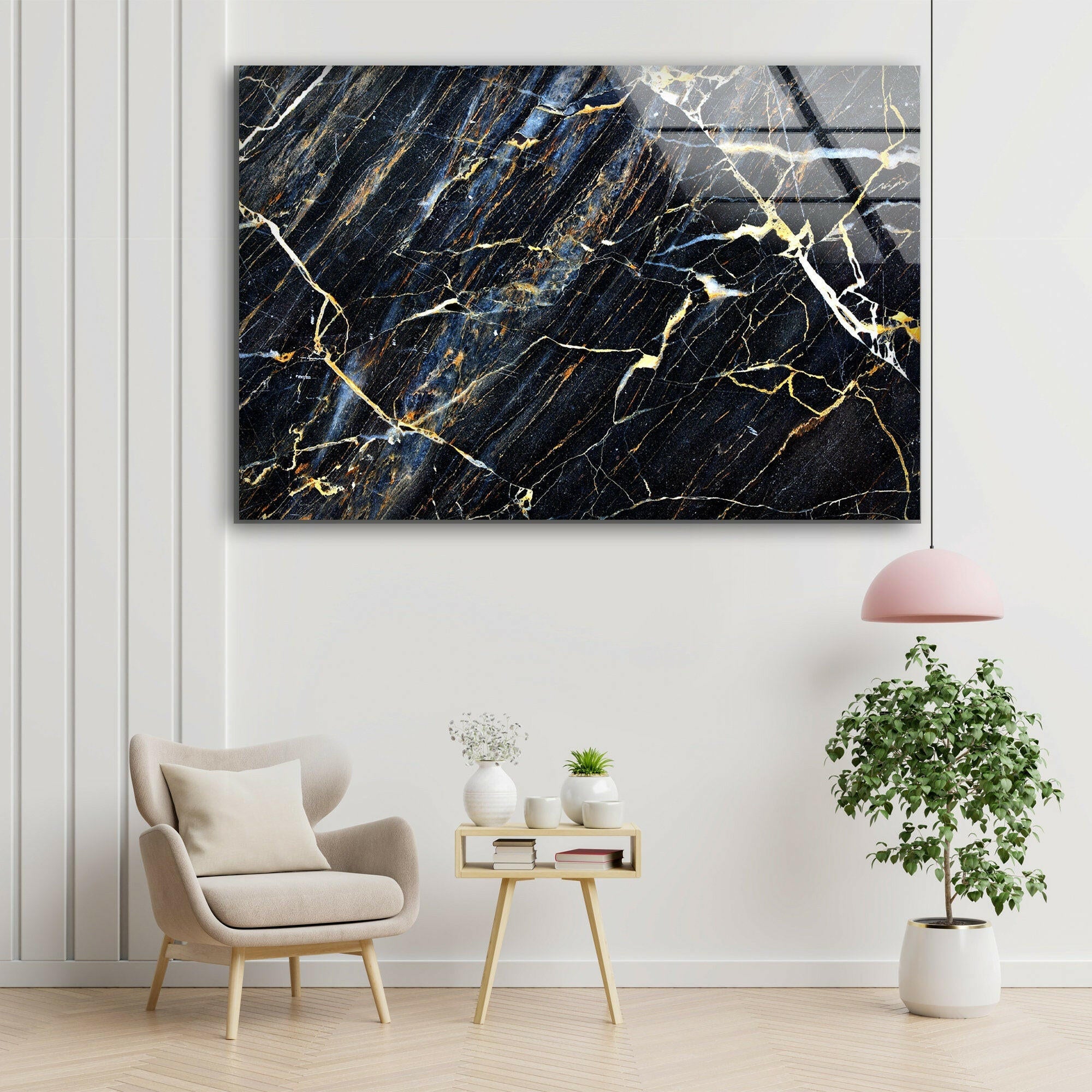 Black Marble Patterned Tempered Glass Wall Art