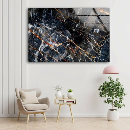 Showcasing unique modern wall decor, this black abstract marble glass wall art features a high-quality, lustrous finish with intricate veining.