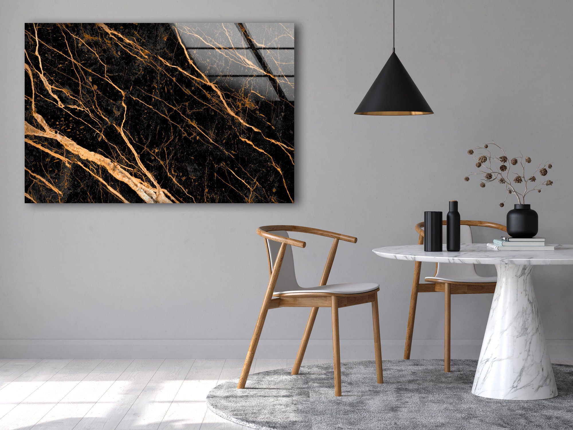 Gold Black Abstract Tempered Glass Wall Art