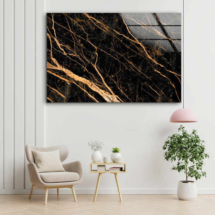 Dark Marble with Gold Veins Glass Wall Art