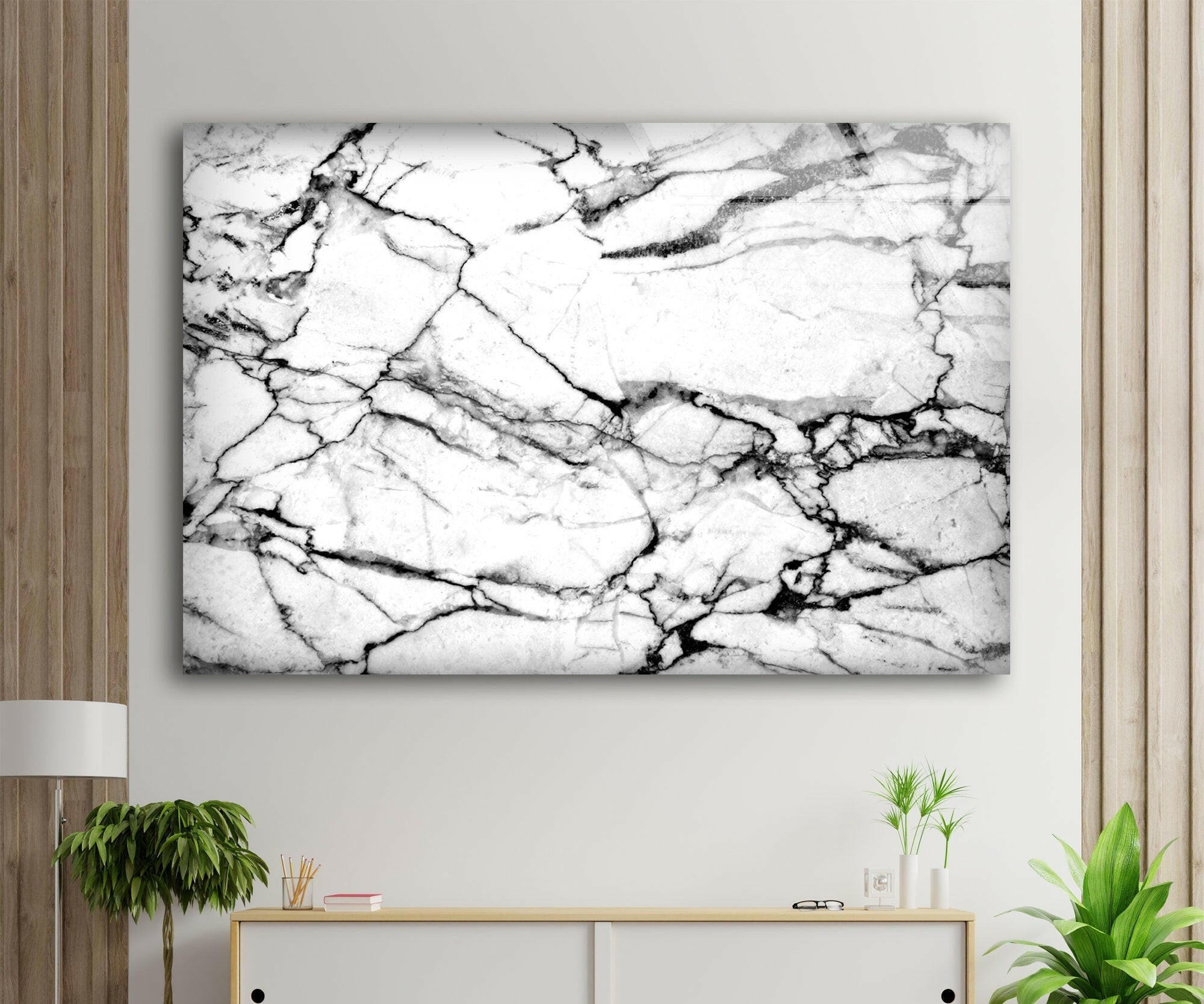 White Marble Tempered Glass Wall Art