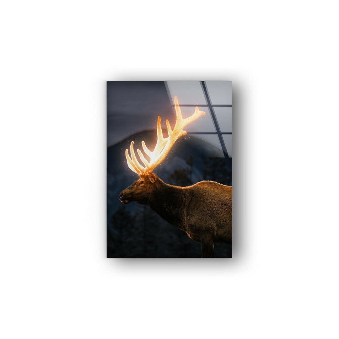 Lighted Deer Glass Wall Art print on glass, glass printed photos