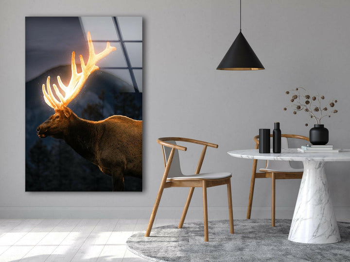 Lighted Deer Glass Wall Art photo print on glass, prints on glass wall art