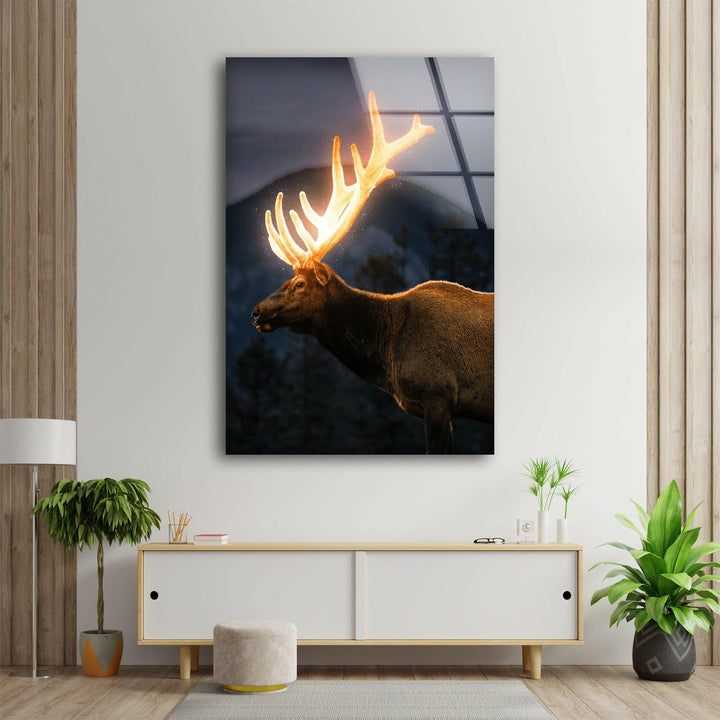 Lighted Deer Glass Wall Art print picture on glass, Tempered Glass Wall Art