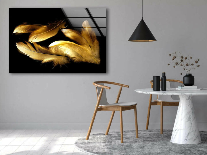 Gold Feathers Glass printing wall Art