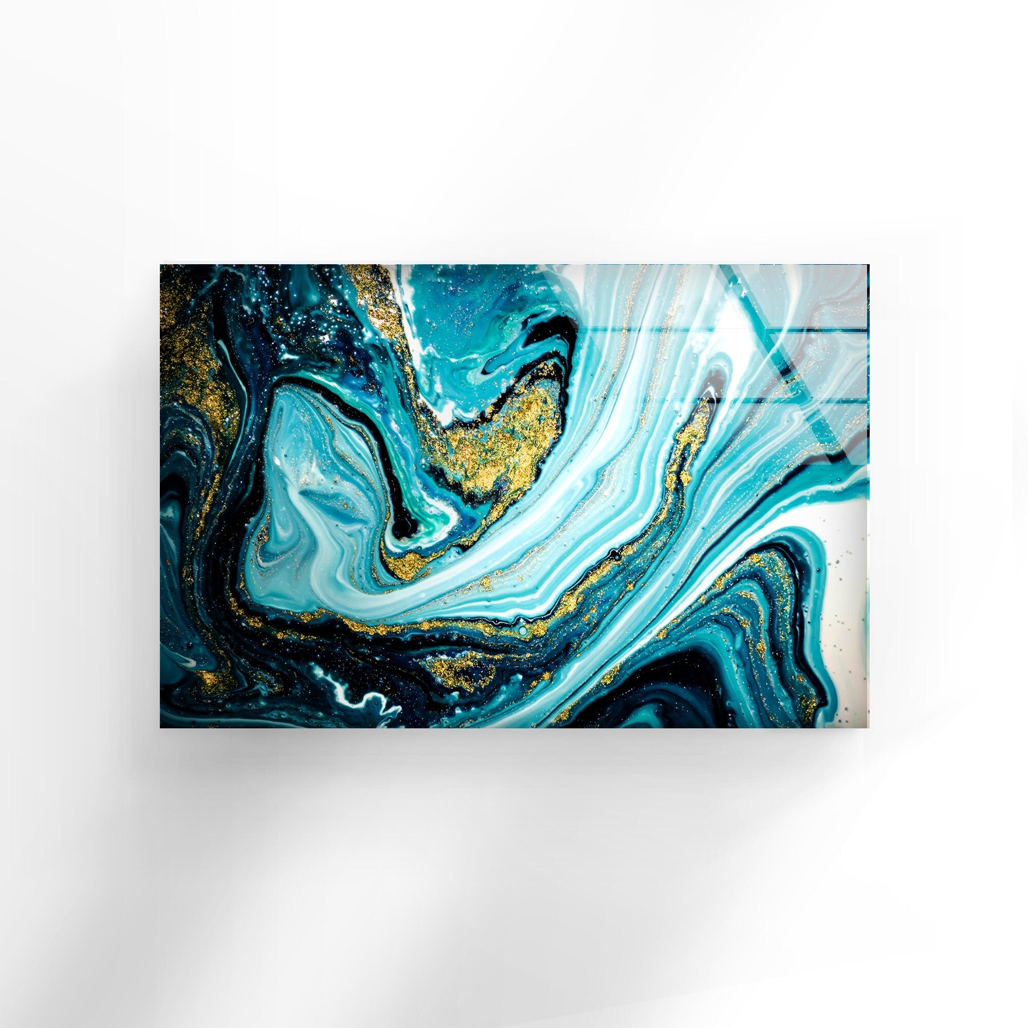 Marble Blue Abstract Tempered Glass Wall Art