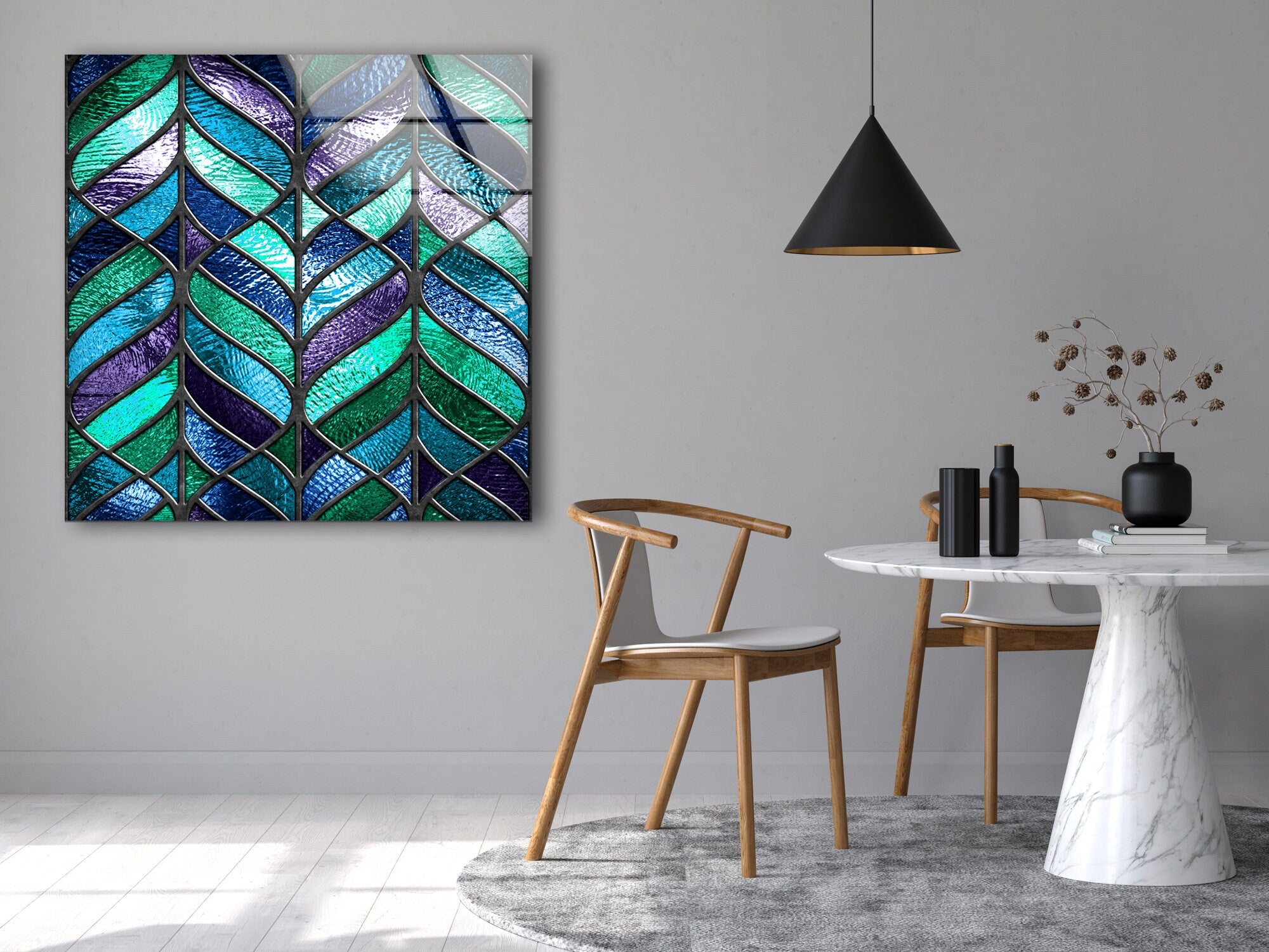 Blue and Green Abstract Tempered Glass Wall Art