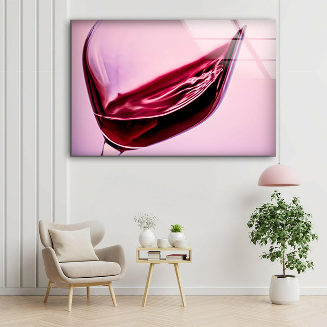 Red Wine Kitchen Decor Tempered Glass Wall Art