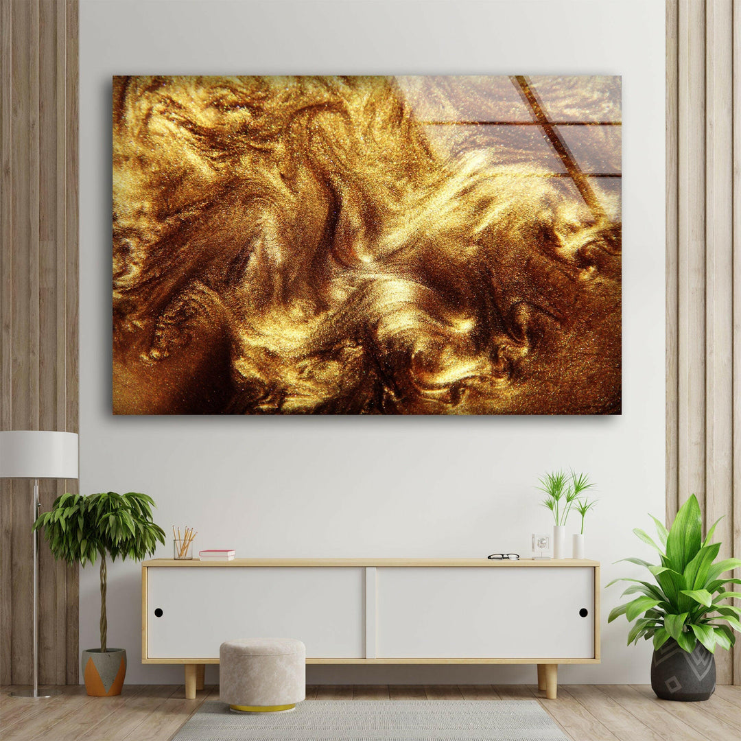 Gold Alcohol ink Abstract Tempered Glass Art