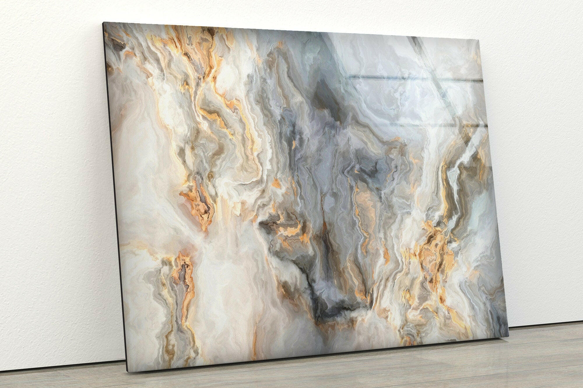White Marble Abstract Tempered Glass Wall Art