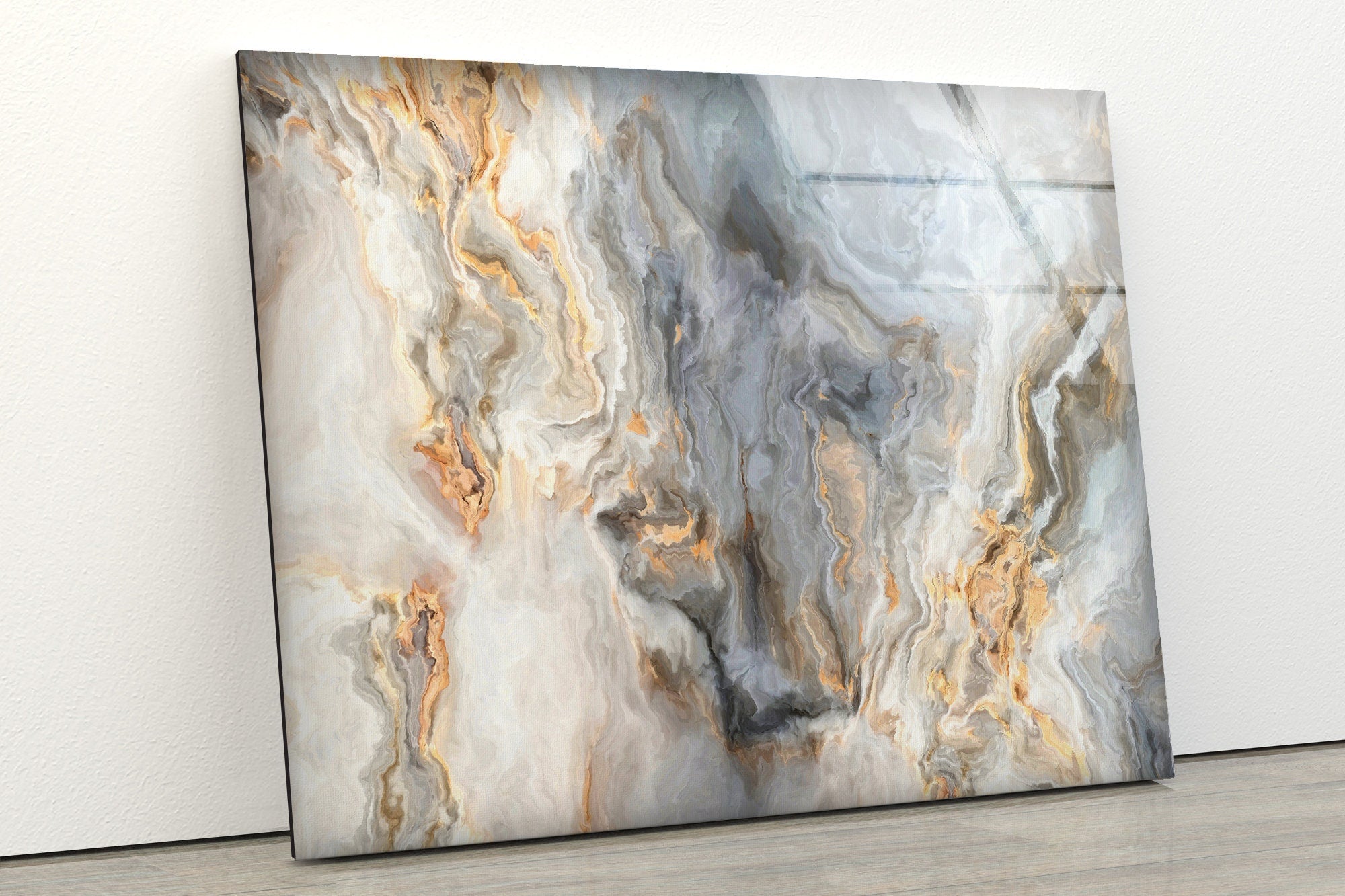 White Marble Abstract Tempered Glass Wall Art