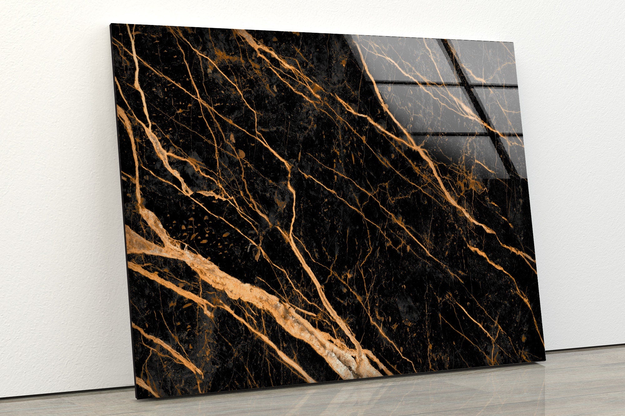 Gold Black Abstract Tempered Glass Wall Art