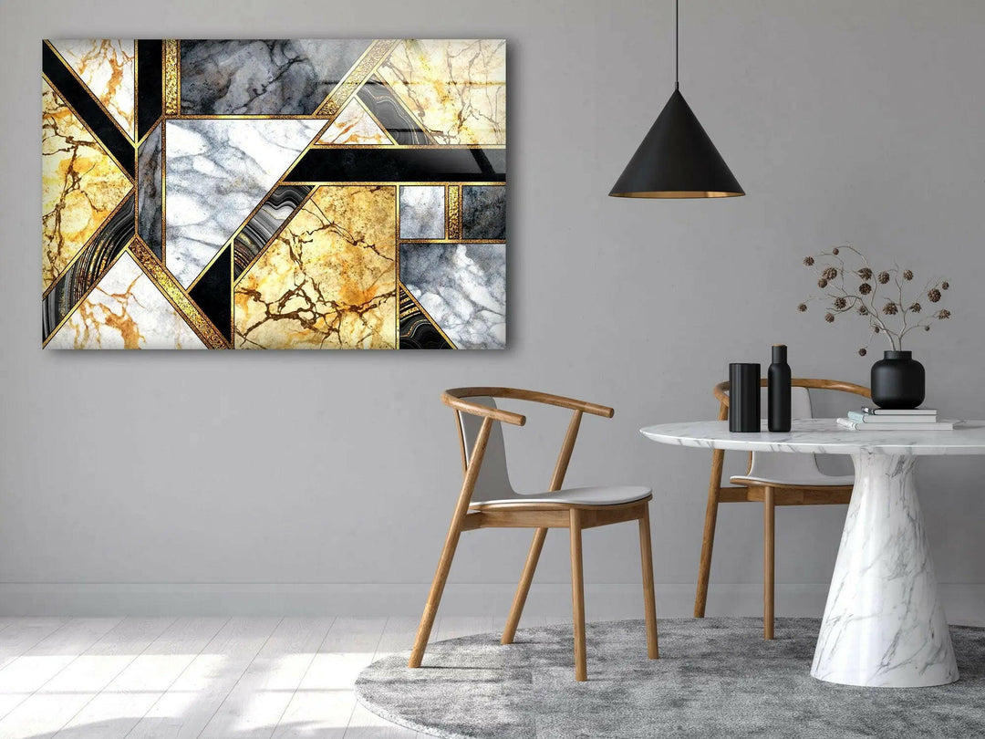 Golden with black details Marble Glass Wall Art