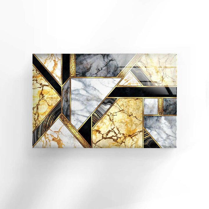 Gold and black Marble with white background Glass Wall Art