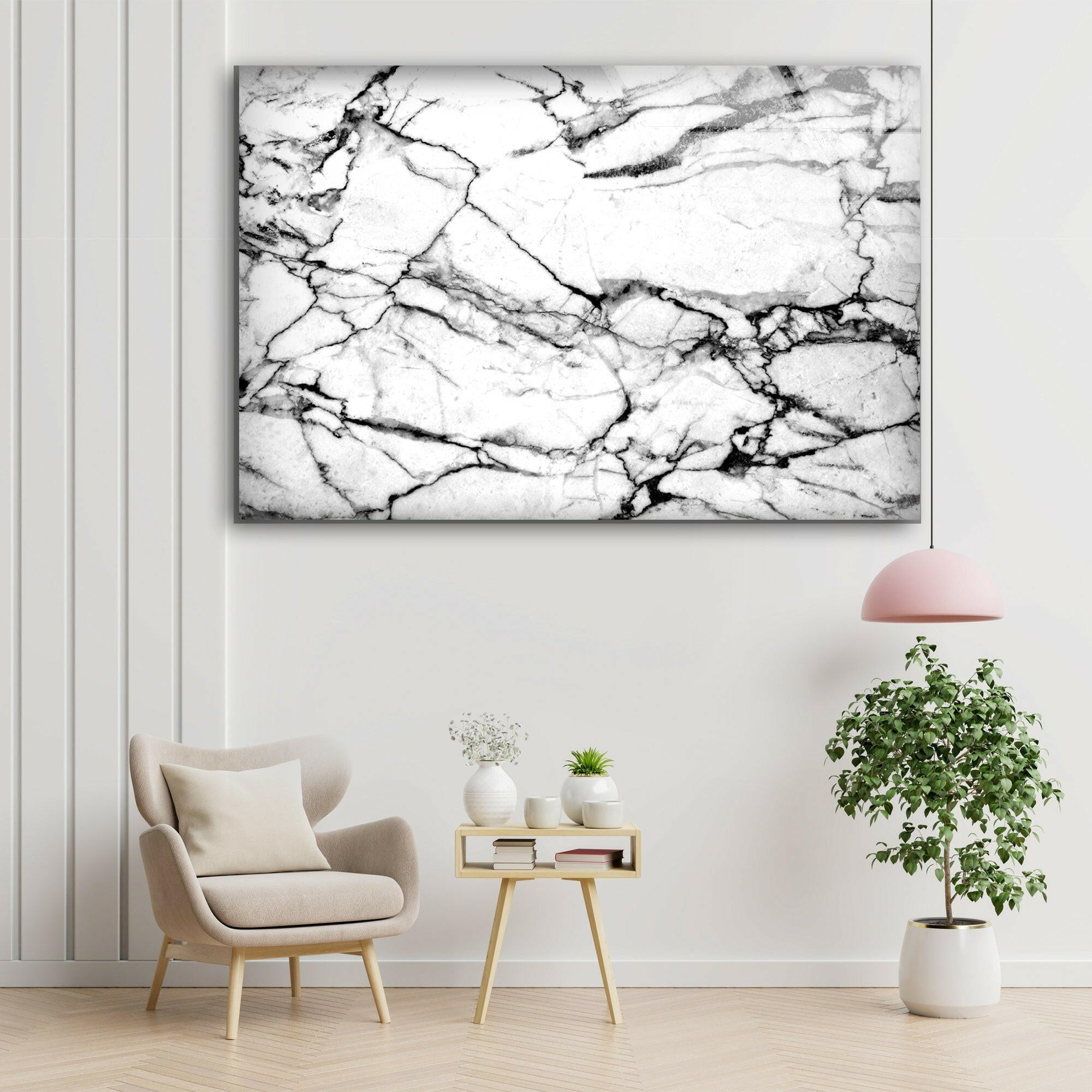 White Marble Tempered Glass Wall Art