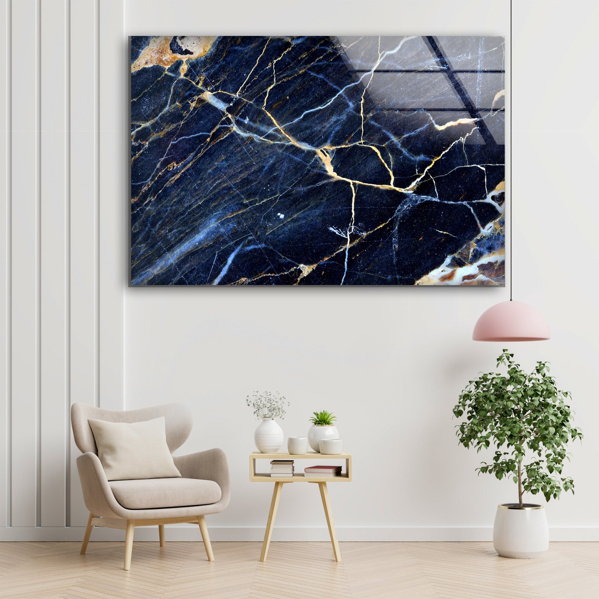 Blue Marble Painting Tempered Glass Wall Art
