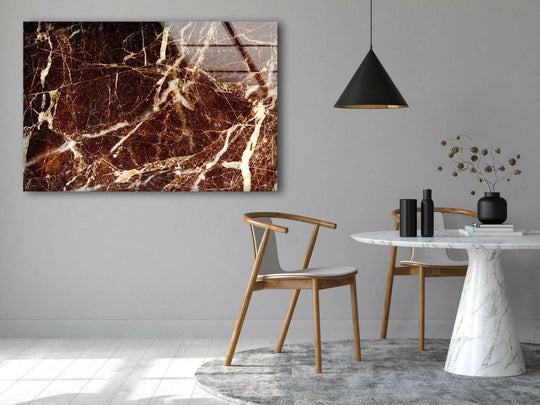 A striking brown and white marble abstract wall print showcasing dramatic color contrast.