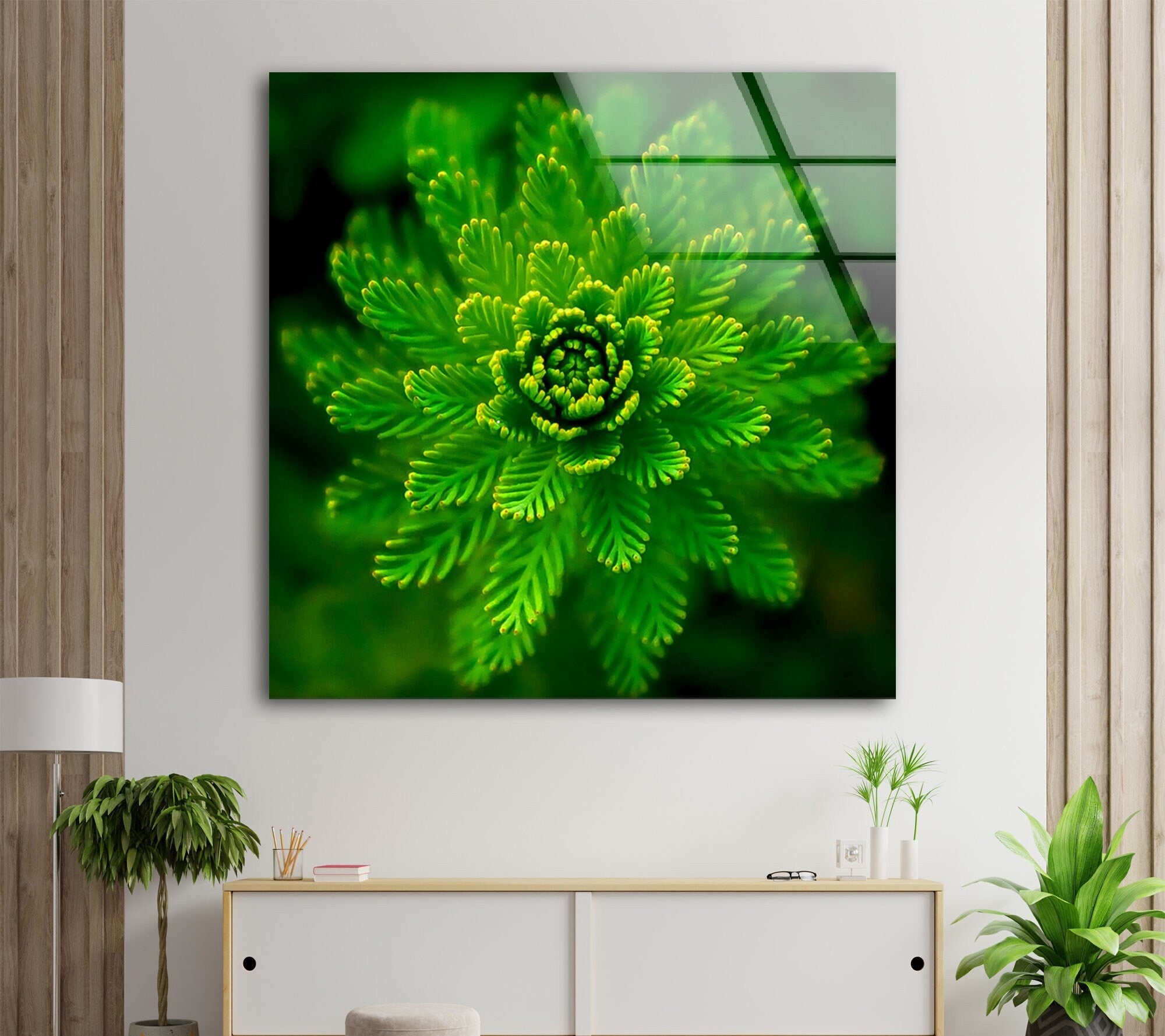 Green Leaves Tempered Glass Wall Art