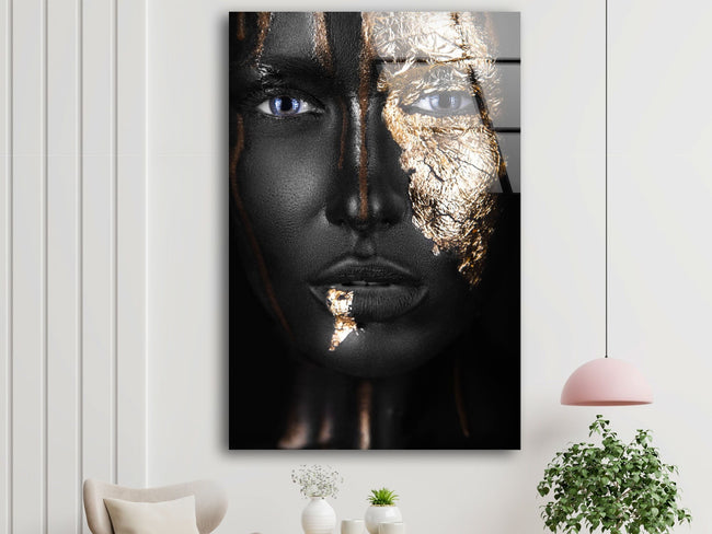 Black and Gold Woman Tempered Glass Wall Art